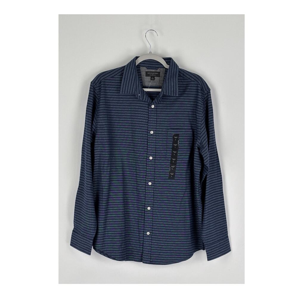 Banana Republic Striped Button Up Long Sleeve Alpha Shirt Mens Size Large Blue